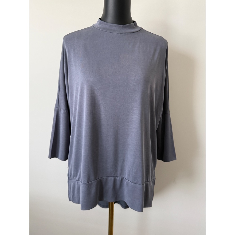 Olive + Oak Mock Neck 3/4 Sleeve Top Blue Grey Oversized Modal Blend Medium